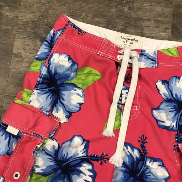 Y2K Vintage Abercrombie & Fitch Hawaiian Floral Swim Board Shorts Men Size Small - Picture 3 of 10